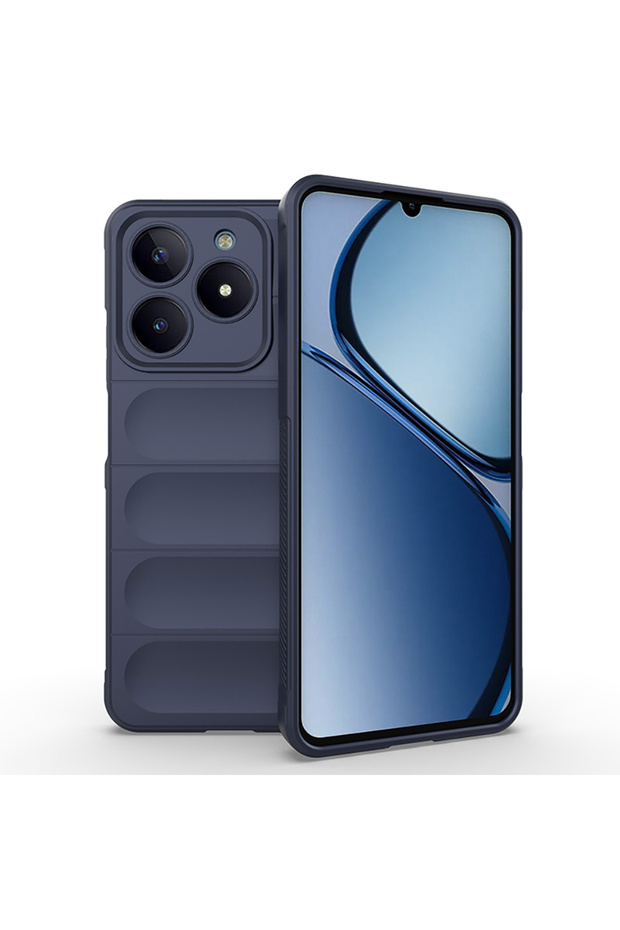 Realme C61 Case Flexible Tpu Hollowed Back Surface Design Brsa Ethnic Silicone Cover - Navy Blue