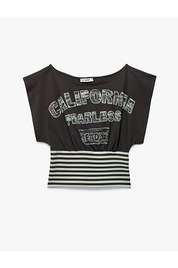 Slim Fit Cotton Lu Striped Boat Neck Short Sleeve Printed T-Shirt