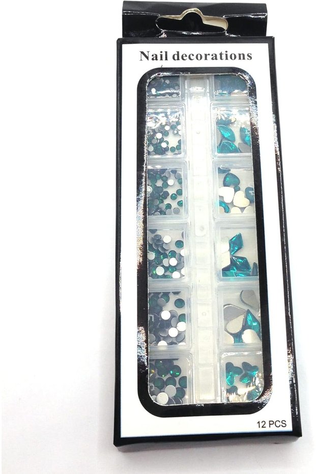 1 Box 12Girds Multi Size Colorful 3D Glitter Nail Art Rhinestones