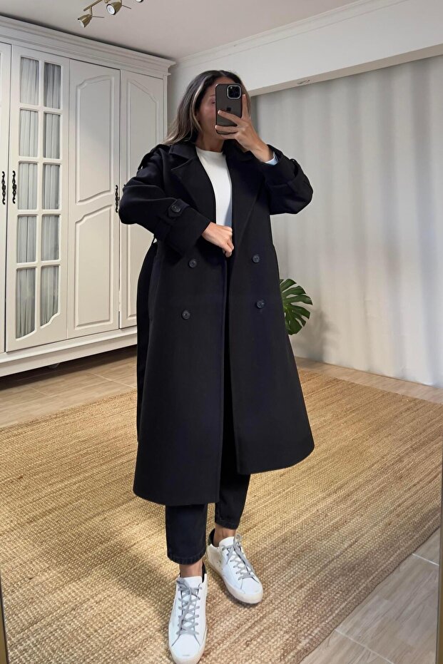 Premium Black Belted Coat