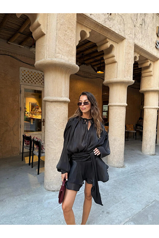 Black Flounce Textured Dress