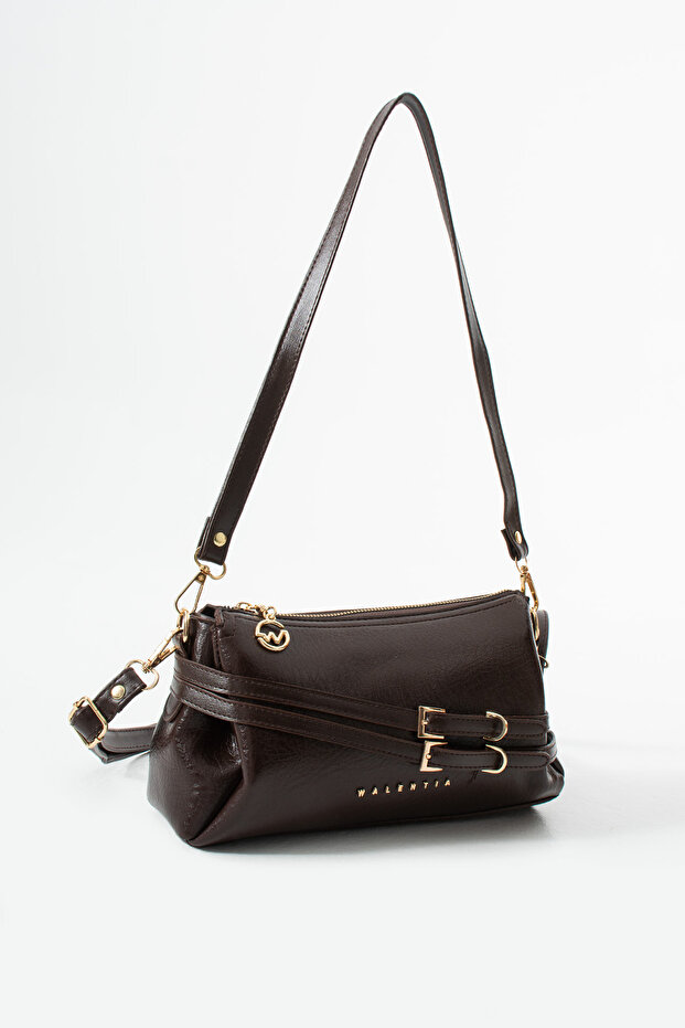 Nçs Brown Belt Detailed 4-Compartment 2-Strap Soft Leather Women's Bag