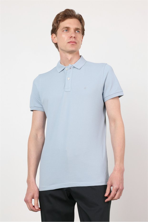 Green Polo Collar Short Sleeve Pocketless Slim Fit Cotton T-Shirt 1011260154