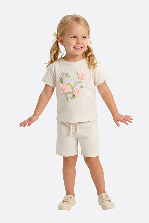Girl's Heart Flower Embroidered 2-Piece Summer Set