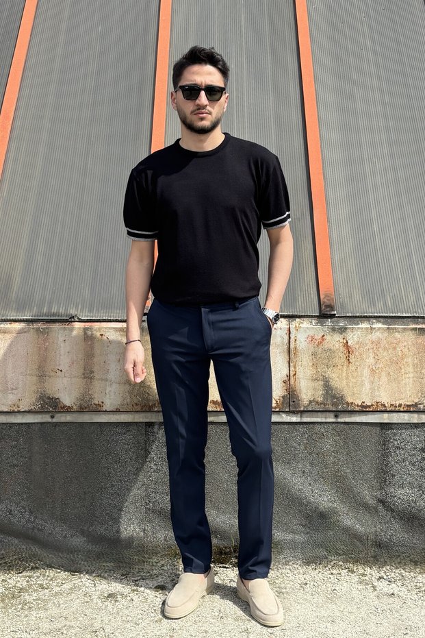 Men'S, Crew Neck, Stripe Pattern, Soft, Old Money Culture, Standard Fit T-Shirt 26Inpt02