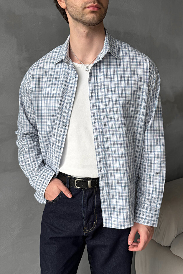 Men's Oversize 100% Cotton Flam Linen Checkered Shirt