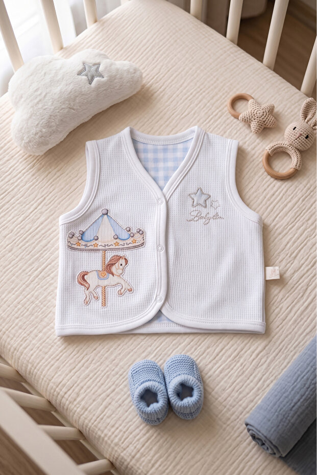Magic Carousel Embroidered 100% Cotton Lined Vest - Baby Boy