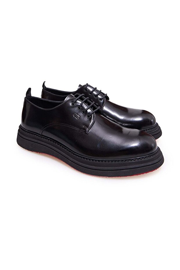 Black Color Lace-Up Genuine Leather Men's Shoes