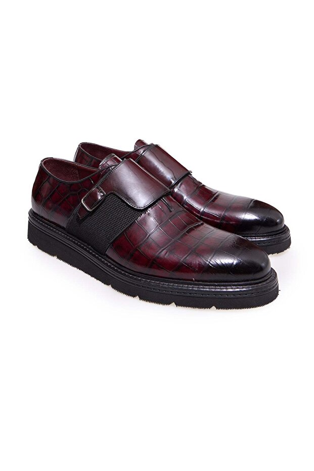 Burgundy Color Laceless Genuine Leather Men's Shoes