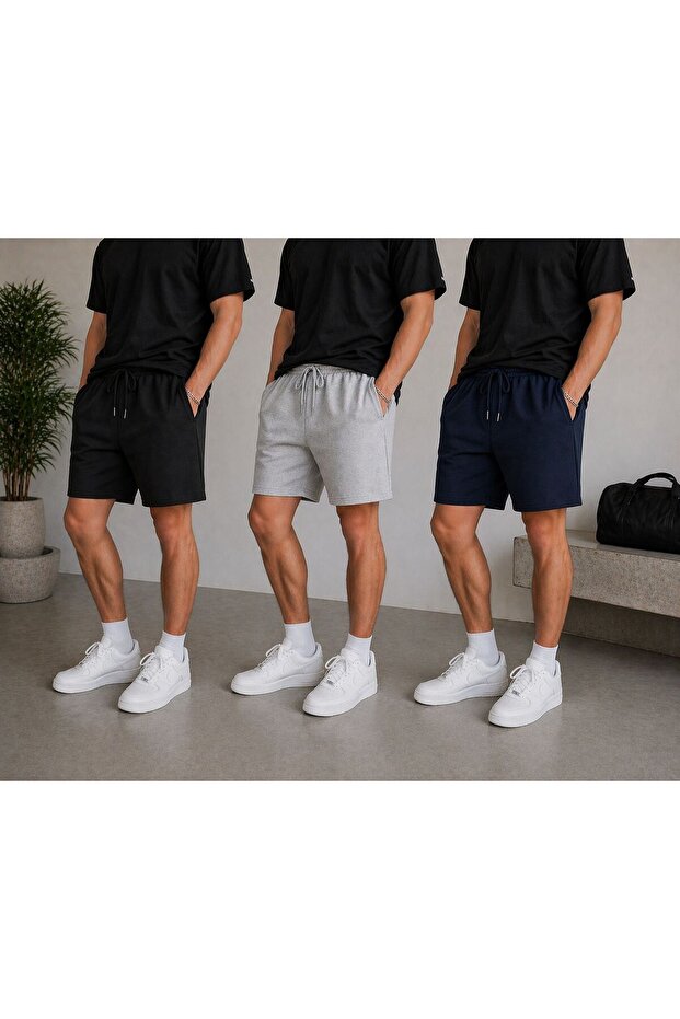 Shorts 3 Pieces Black+ Gray+ Navy Blue Shorts for Daily Use