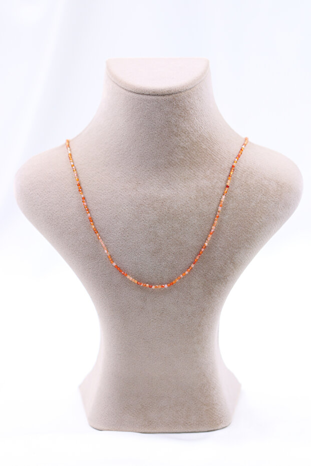 Orange Agate Stone Necklace Natural Stone Faceted Cut 2-3 mm
