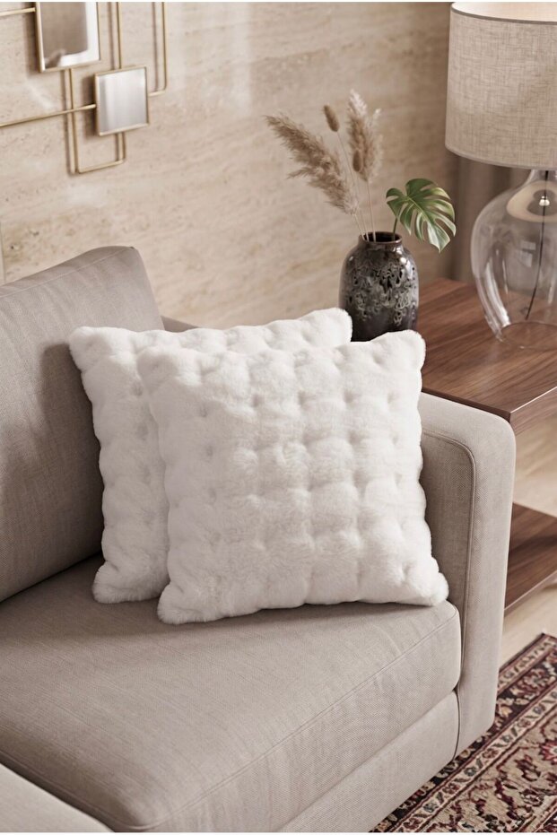 2-Pack Bubble Rabbit Fur Fabric Pillow Ultra Soft Plush Decorative Pillow Cushion Cover (43X43)
