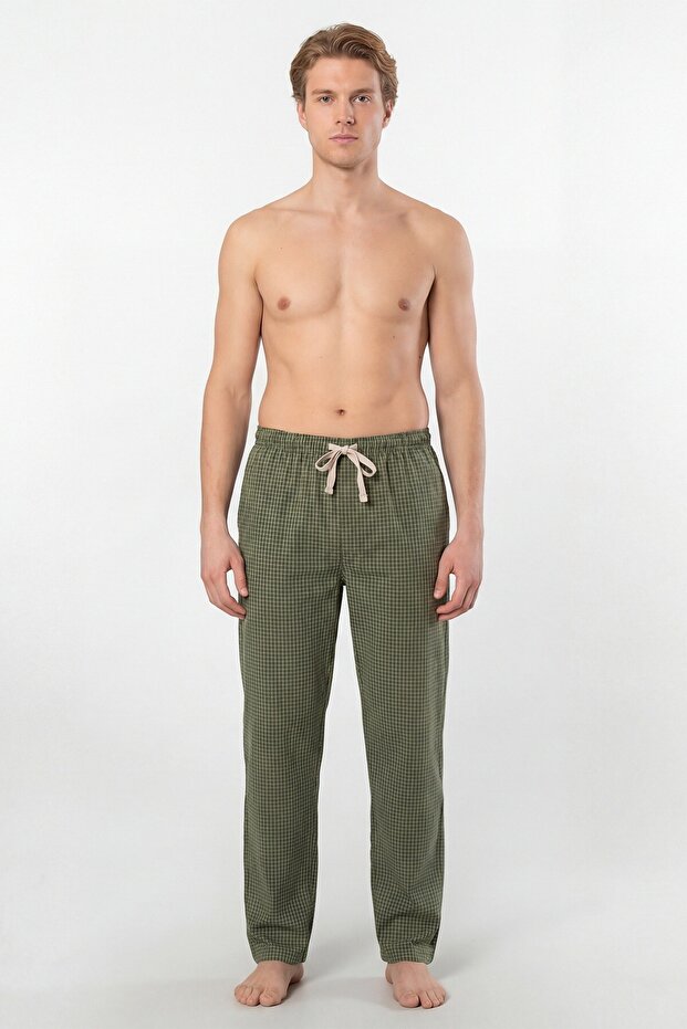 Men's plaid woven pajama bottom, 95% cotton, 5% elastane