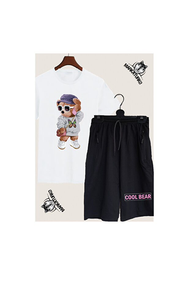 Cool Bear Girl Special Design Printed T-Shirt-Shorts Combination