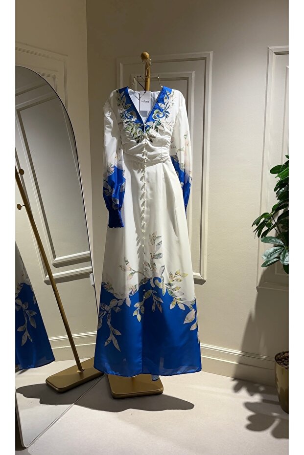 Long Dress with Indigo Patterned Ends - 1