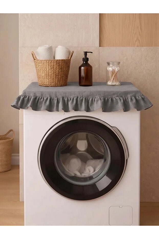 Ruffled Washing Machine Cover - Dowry Decorative Bathroom Machine Cover - Smoked