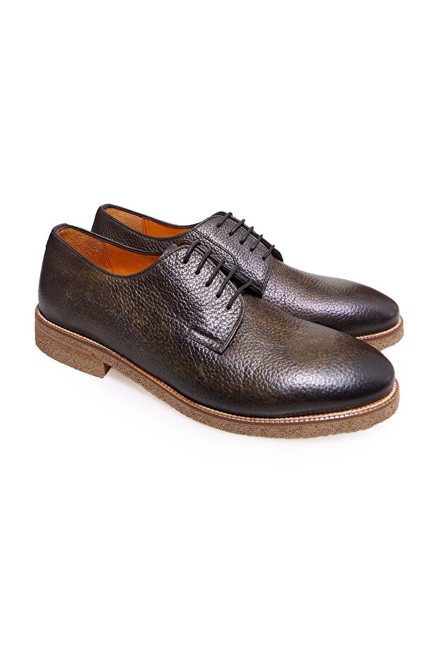 Green Color Lace-Up Genuine Leather Men's Shoes