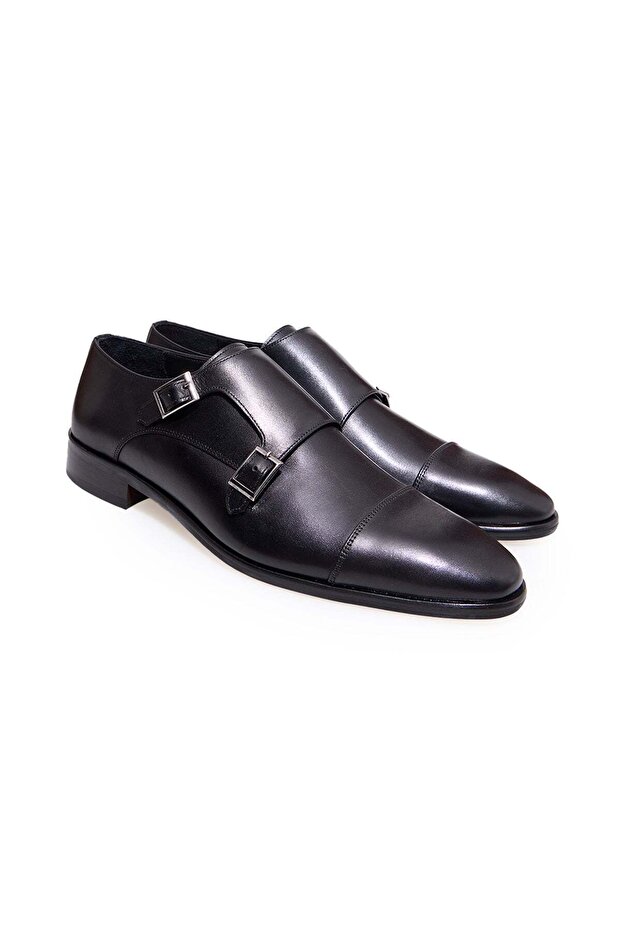 Black Color Laceless Genuine Leather Leather Sole Men's Shoes