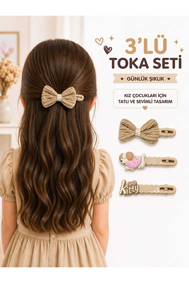 3-Piece Girls' Hair Clips Set with Bows and Figured Hairpins