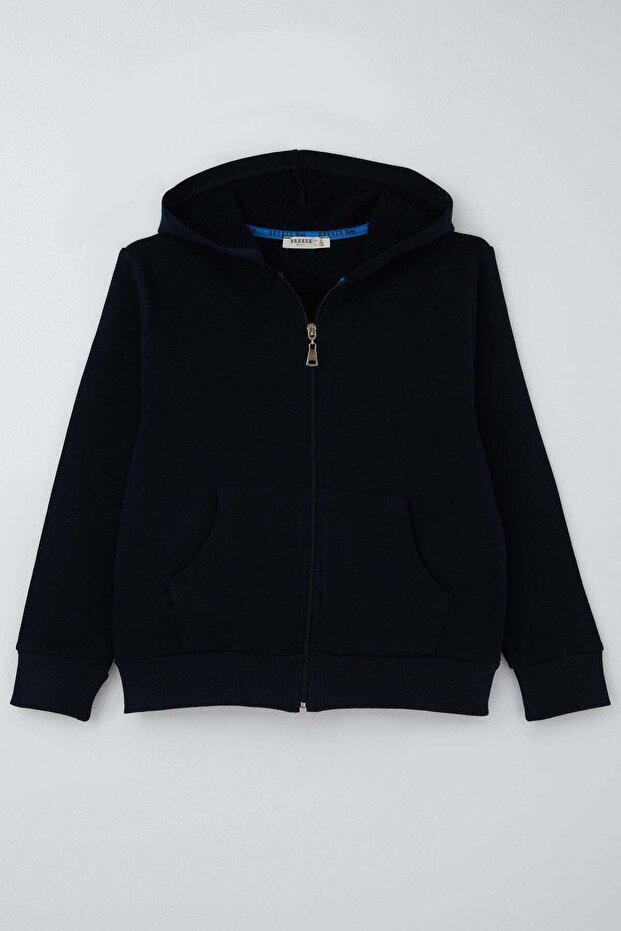 Boy's Cardigan Basic Hooded Zipper Cardigan 6-10 Years Old, Navy Blue