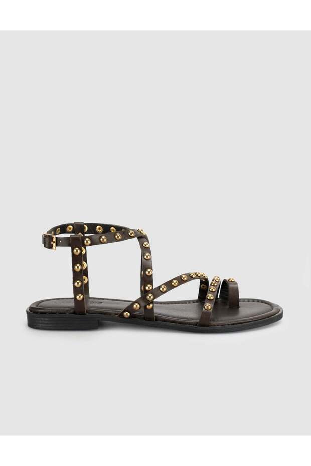Brown Stone Detailed Genuine Leather Women's Gladiator Sandals