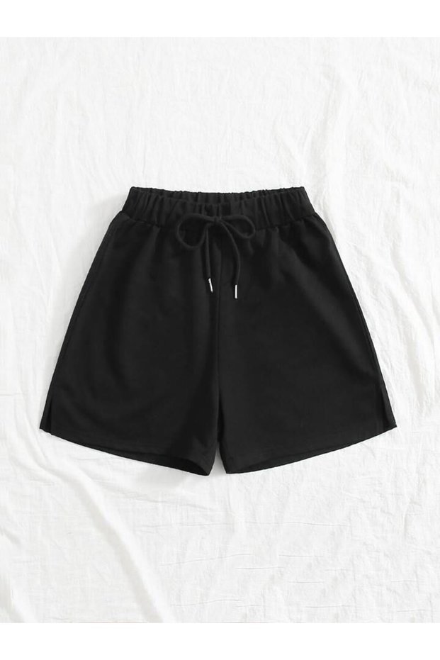 Hanangiyim Black Shorts Printed Comfortable Fit Elastic Waist Daily Sports Summer