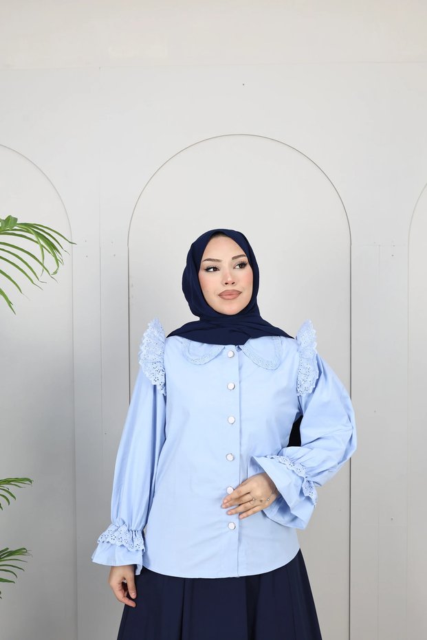 Shirt with Scallop and Volan Detail