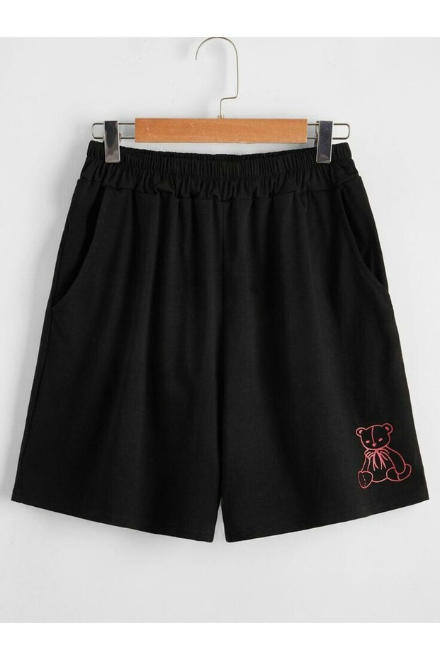 Calle Black Shorts Printed Comfortable Fit Elastic Waist Daily Sports Summer Wear