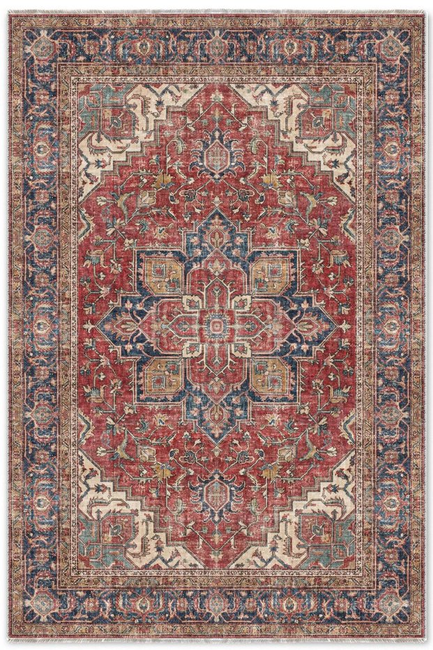 Tile Red Navy Blue Boho Vintage Chenille Carpet Rug Floor Mat Non-Slip Living Room Kitchen Hallway