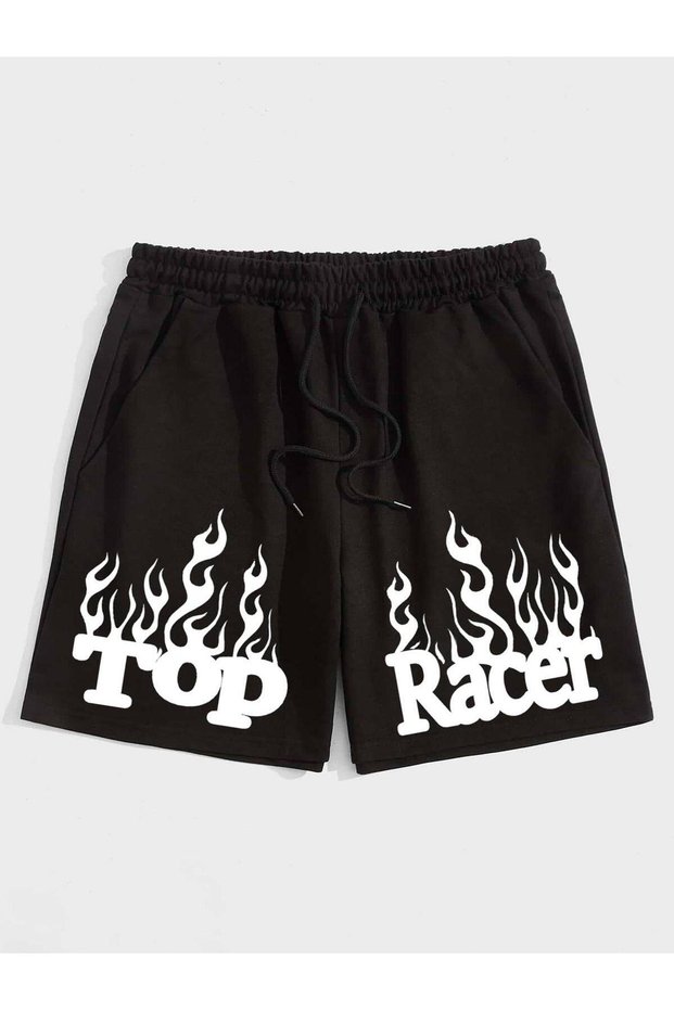 Hanangiyim Black Shorts Printed Comfortable Fit Elastic Waist Daily Sports Summer