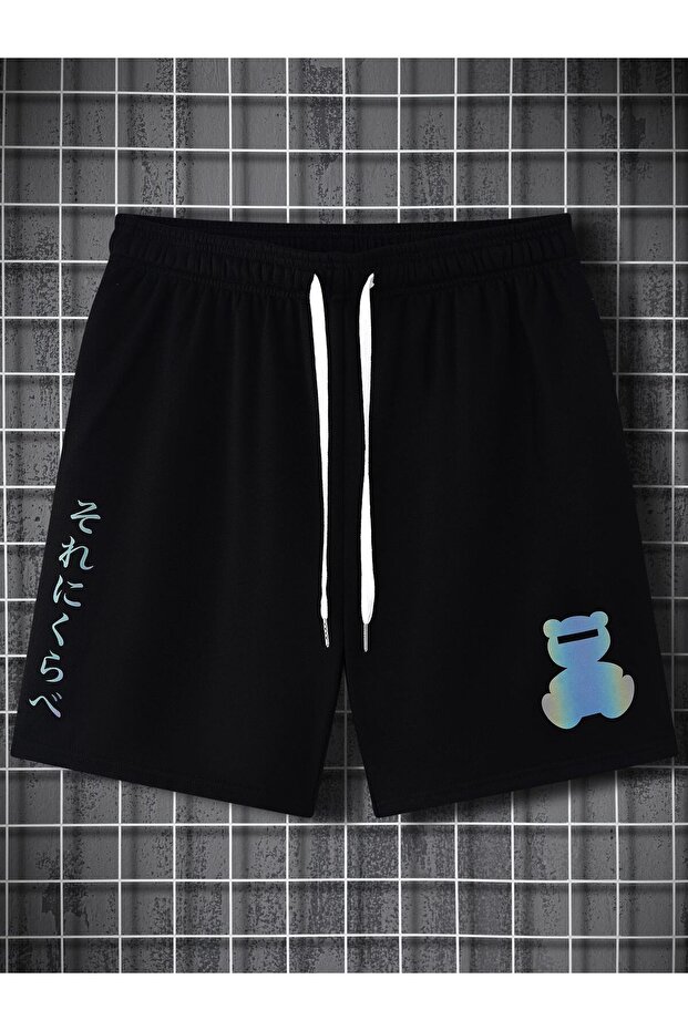 Hanangiyim Black Shorts Printed Comfortable Fit Elastic Waist Daily Sports Summer