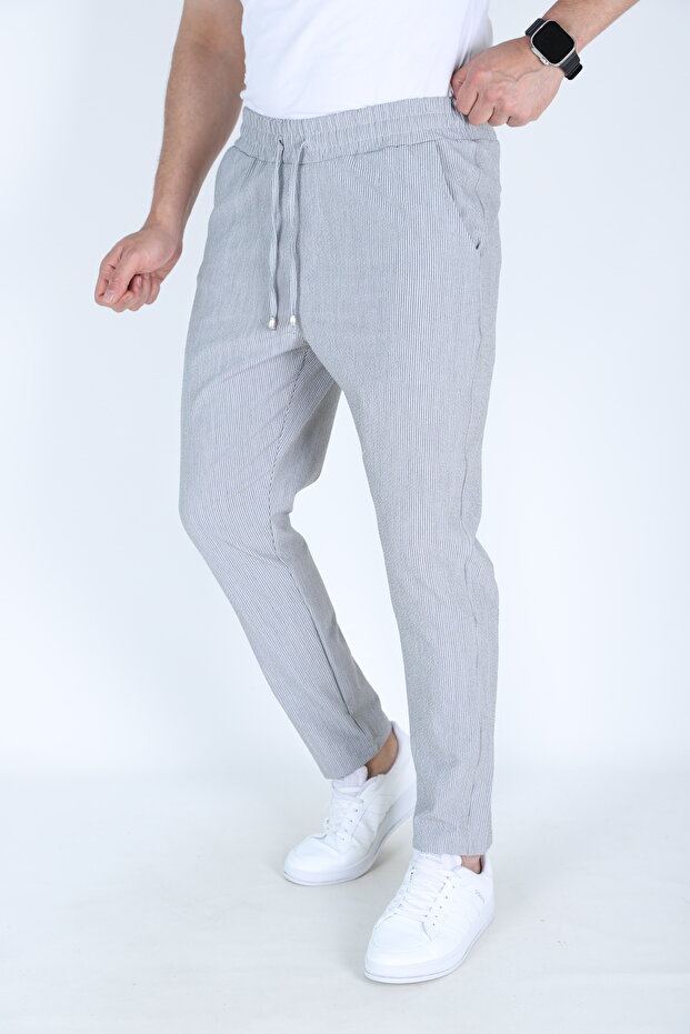 Men's Striped Jogger Pants Woven Elastic Fabric Pants with Elastic Waist and Back Pockets