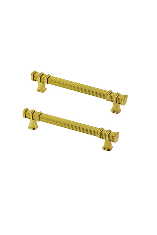 Defne Zamak Handle Square Striped Model Ringed Tray Handle 12 cm (2 Pieces) Gold