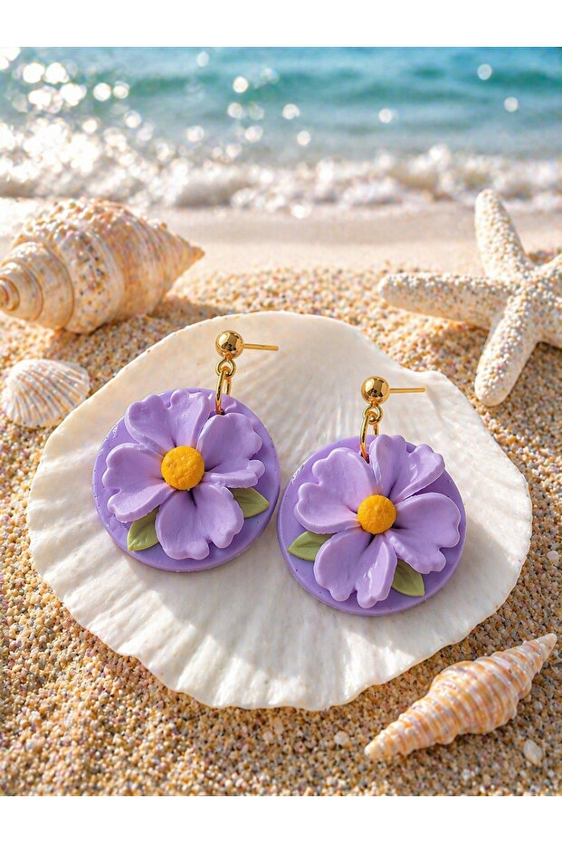 Miyamila Summer Collection Purple Daisy Floral Polymer Earrings