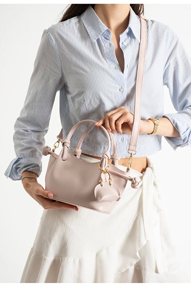 Women's stylish powder pink handbag and shoulder bag