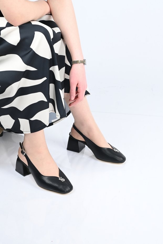 Stapled Neolite Sole Genuine Leather Thick Heeled Shoes 339-337 Women's Shoes