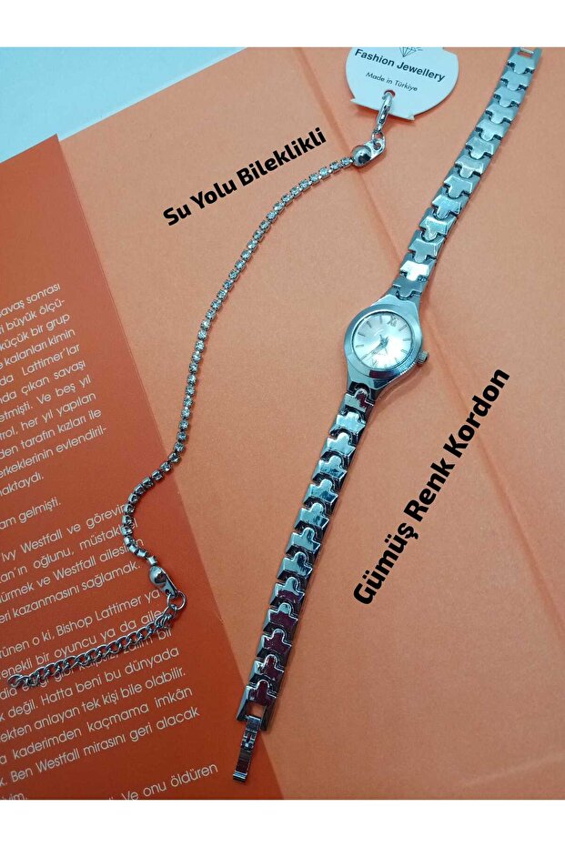 Minimal Design Women's Wristwatch - Round Model Silver Color Strap - with Waterway Bracelet