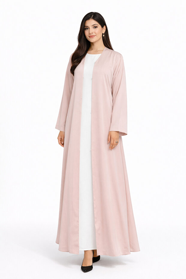 Blush Pink 3-Piece Abaya Set – Inner White Dress & Matching Scarf