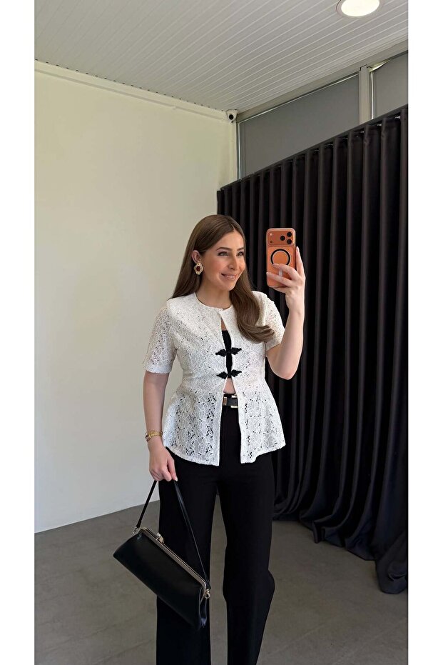 Lace Guipure Jacket Blouse Ecru