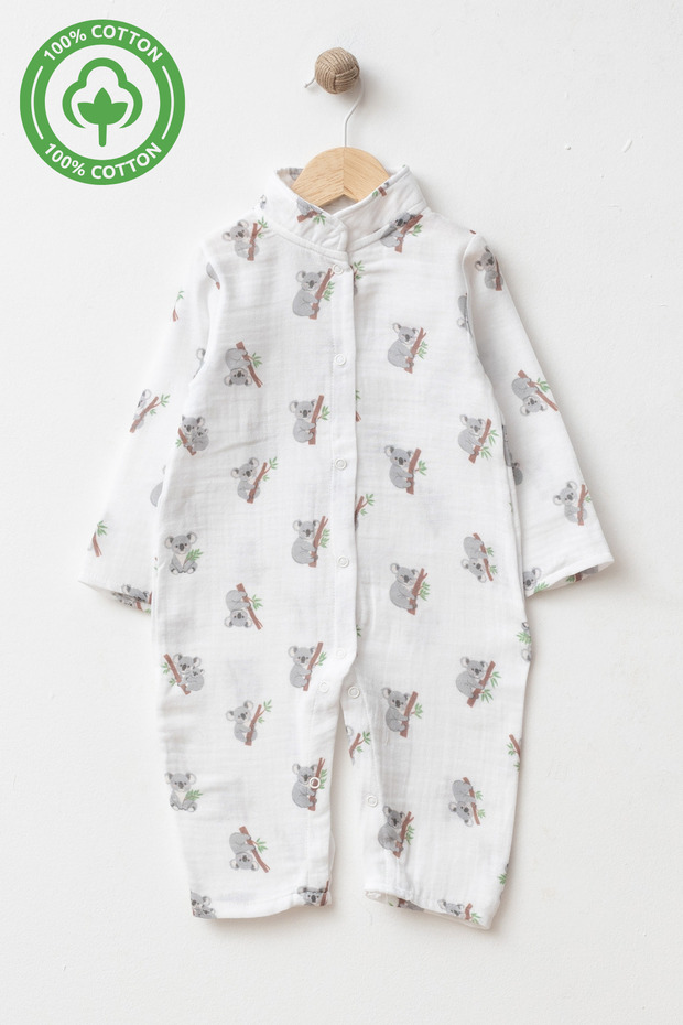 Gots Certified Fabric 100% Cotton Muslin Unisex Baby Romper 3-6-9-12 Months Breathable Natural