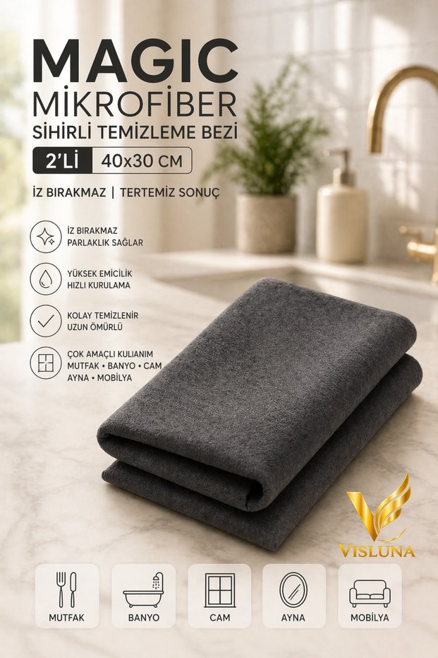 Magic 2-Pack Microfiber Cloth 40X30 cm – Non-Marking, Super Absorbent Cleaning Cloth
