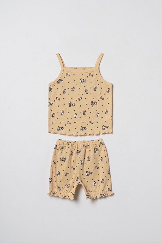 Floral Patterned, Baby Girl, Summer Strap Tank Top and Shorts Set