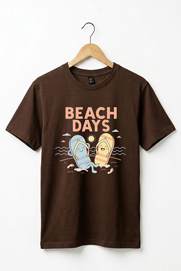 Unisex Holiday Beach Themed Beach Days Printed Beach Slippers Short Sleeve Summer 100% Cotton Basic T-Shirt