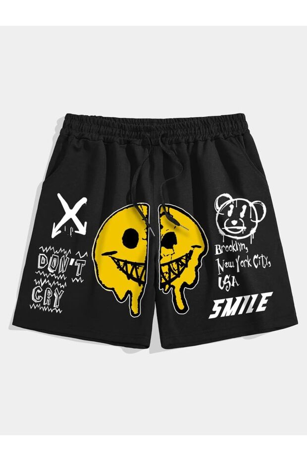 Elanco Unisex Graphic Printed Black Shorts Streetwear Comfortable Fit