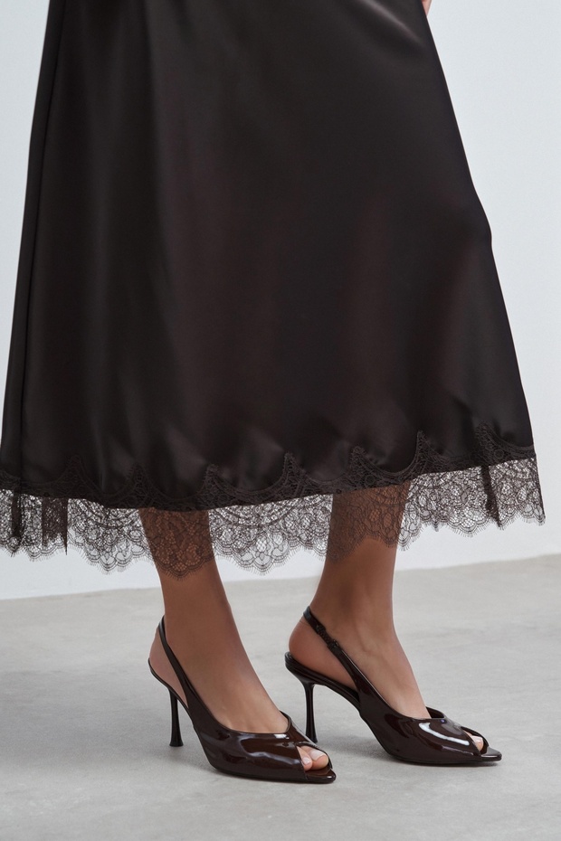 Betty Brown Patent Leather Open Toe Women's Heeled Shoes