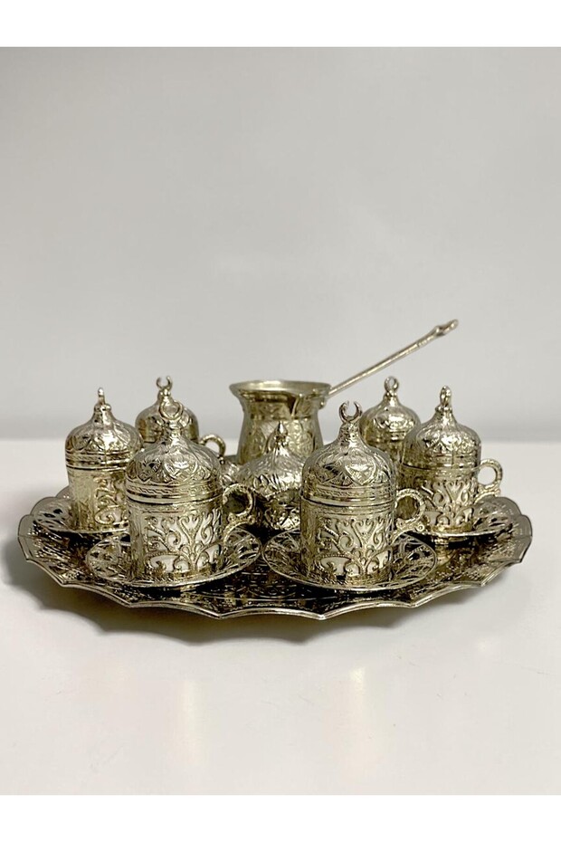 6-Person Ottoman Luxury Coffee Cup Set | Coffee Pot with Tray and Sugar Bowl | Engraved Metal Set