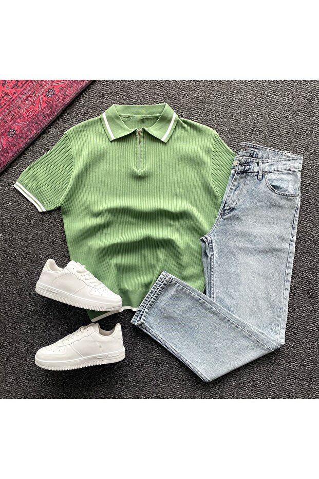 Knitwear Half-Zip T-Shirt and Baggy Pants Set