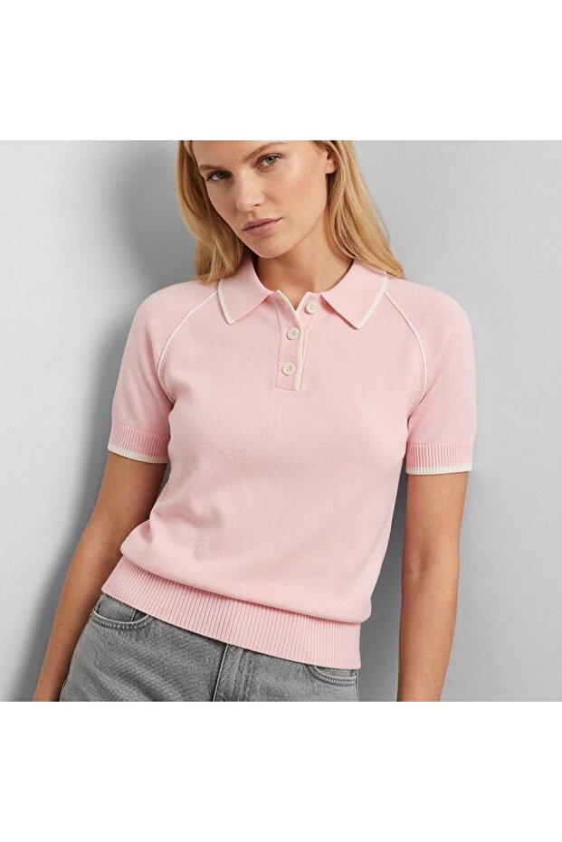 Kadın Polo Yaka Basic Triko Bluz