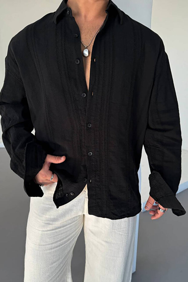 Oversize Men's Black Linen Shirt