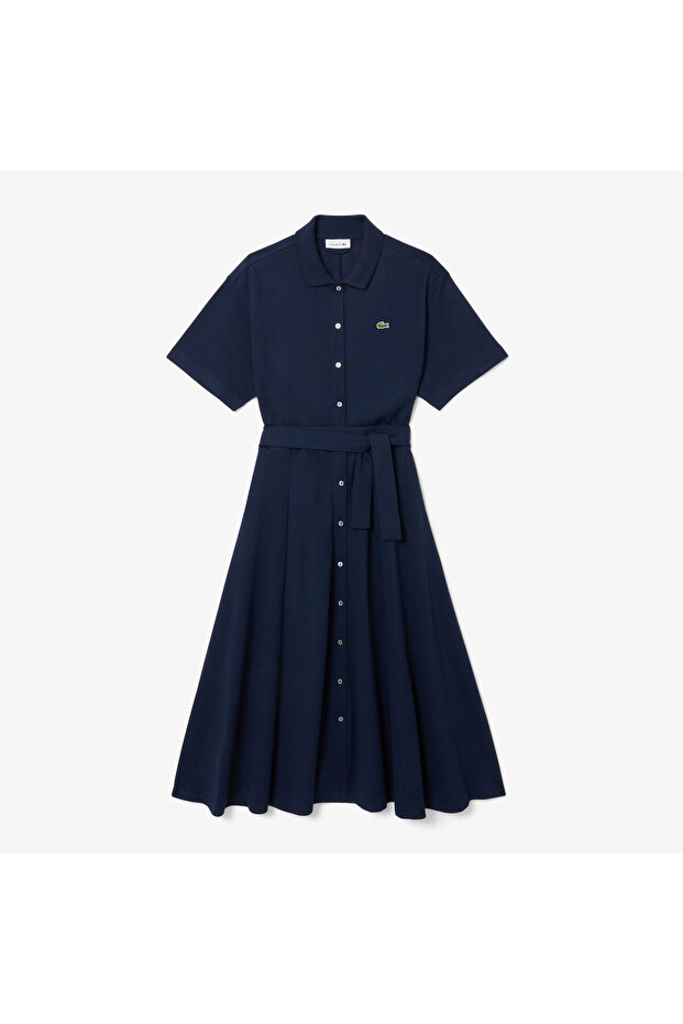 Kadın Flare Fit Kısa Kollu Polo Yaka Lacivert Elbise - 4